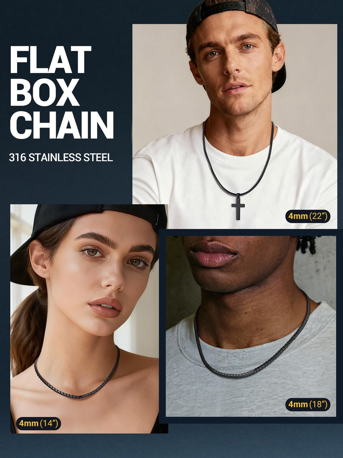 PROSTEEL Black Chain Necklace for Men Jewelry RFlat Link Chain Necklace 22inch