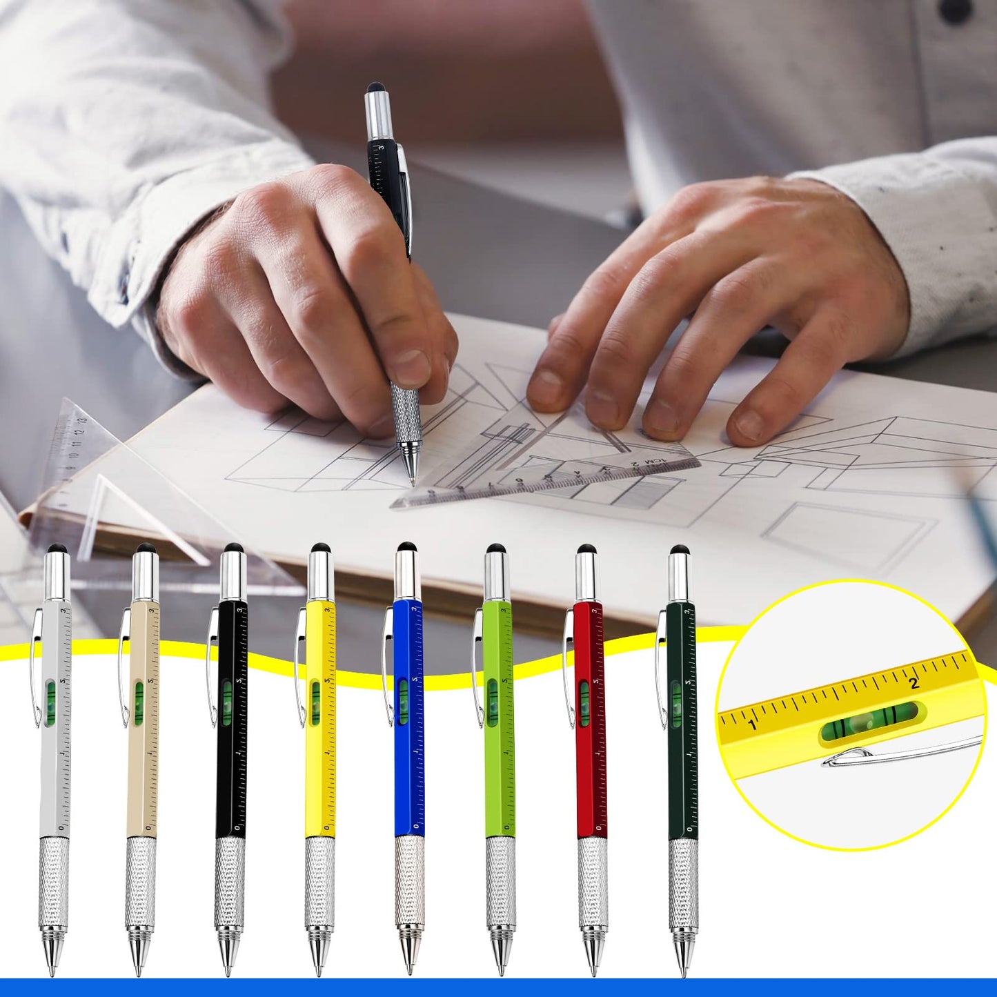 Zhanmai 72 Pcs Christmas Multitool Pen Gifts Bulk 6 in 1 Tool Pen with Level Gauge Ruler, Screwdriver, Stylus & 80 Replacement Refills, Unique Birthday Gifts for Men(Multicolor)