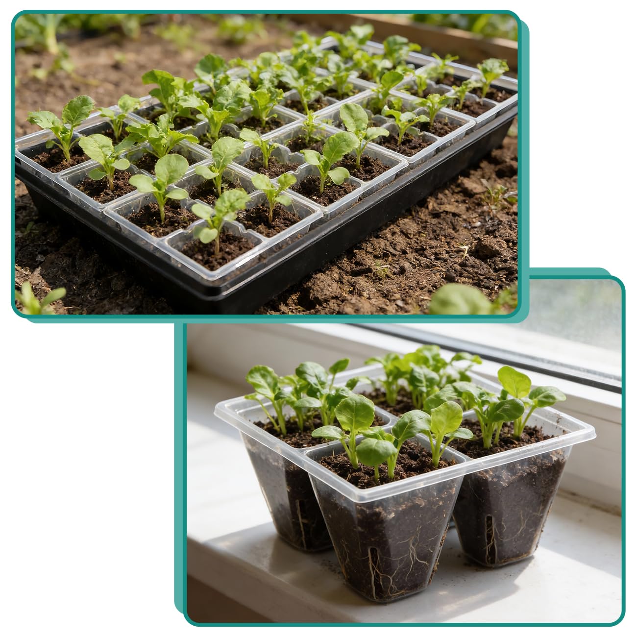 RooTrimmer 80 Pack Reusable 4-Cell Clear Seed Starter Trays - Extra Large Drainage Holes, Easy Transplant, Clear Transparent Tray for Root Observation, Seed Starting, Fits Standard 1020 Flats