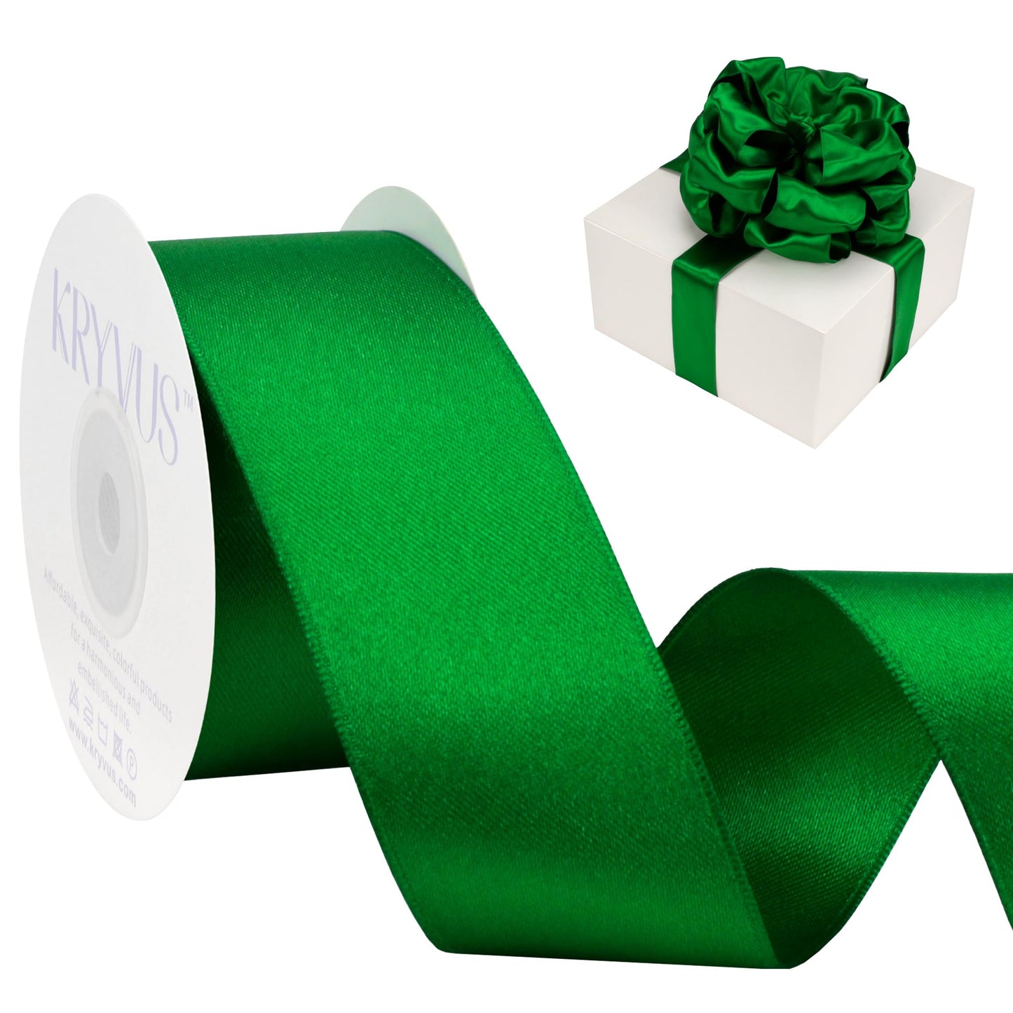 Kryvus Emerald Green Satin Wired Ribbon, 1.5 inch X Continuous 10 Yards Luxury Double Faced Satin Wire Edge Ribbon for Gift Wrapping, Wreaths, Flower Bouquet, Wedding Decorations, Home Decor