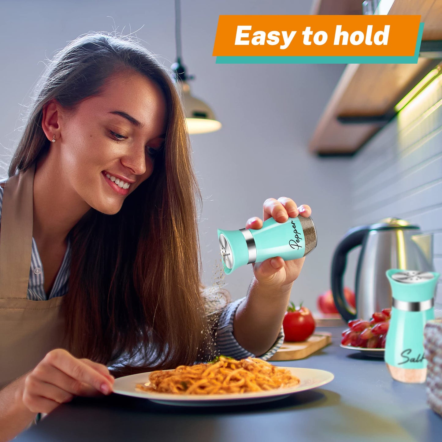 Teal Salt and Pepper Shakers Set with Holder,4 oz Turquoise Kitchen Decor and Accessories Farmhouse Gadgets Table Housewarming Gift Christmas Decor Refillable Design (Teal)