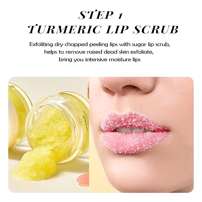 ANAI RUI Christmas Gifts For Girls, Lip Care Kit, Lip Sugar Scrub Set, Lip Sleeping Mask & Lip Exfoliator Scrub, Overnight Lip Treatment, Scrub & Moisturizer for Dry, Chapped, Cracked, Lips, Turmeric