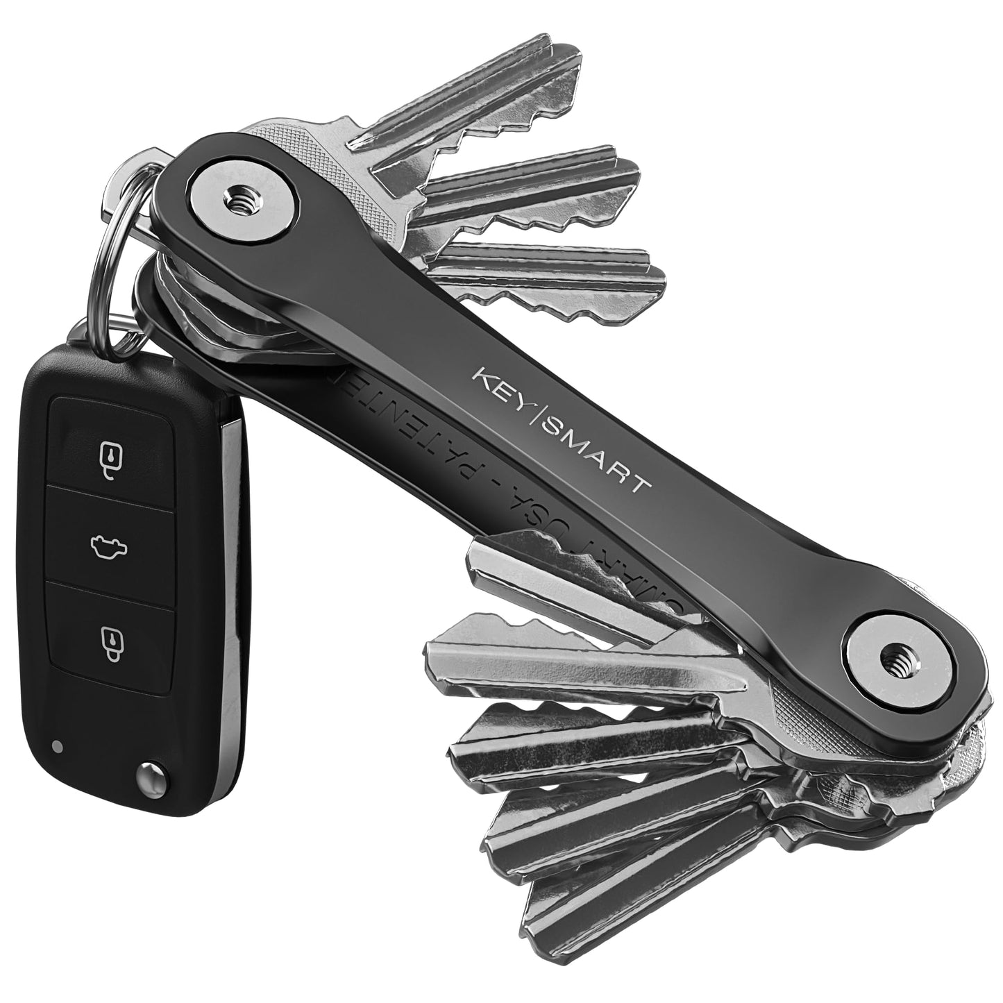 KeySmart Flex - Key Holder for Keychain, Compact Key Organizer for Key Chain, Minimalist Clutter-Free EDC Keychains Key Ring, Black 2-Pack, 8 Keys