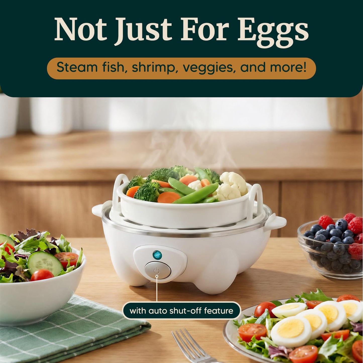 Elite Gourmet EGC-007## Rapid Egg Cooker, 7 Easy-To-Peel, Hard, Medium, Soft Boiled Eggs, Poacher, Omelet Maker, Auto Shut-Off, Alarm, 16-Recipe Booklet, White