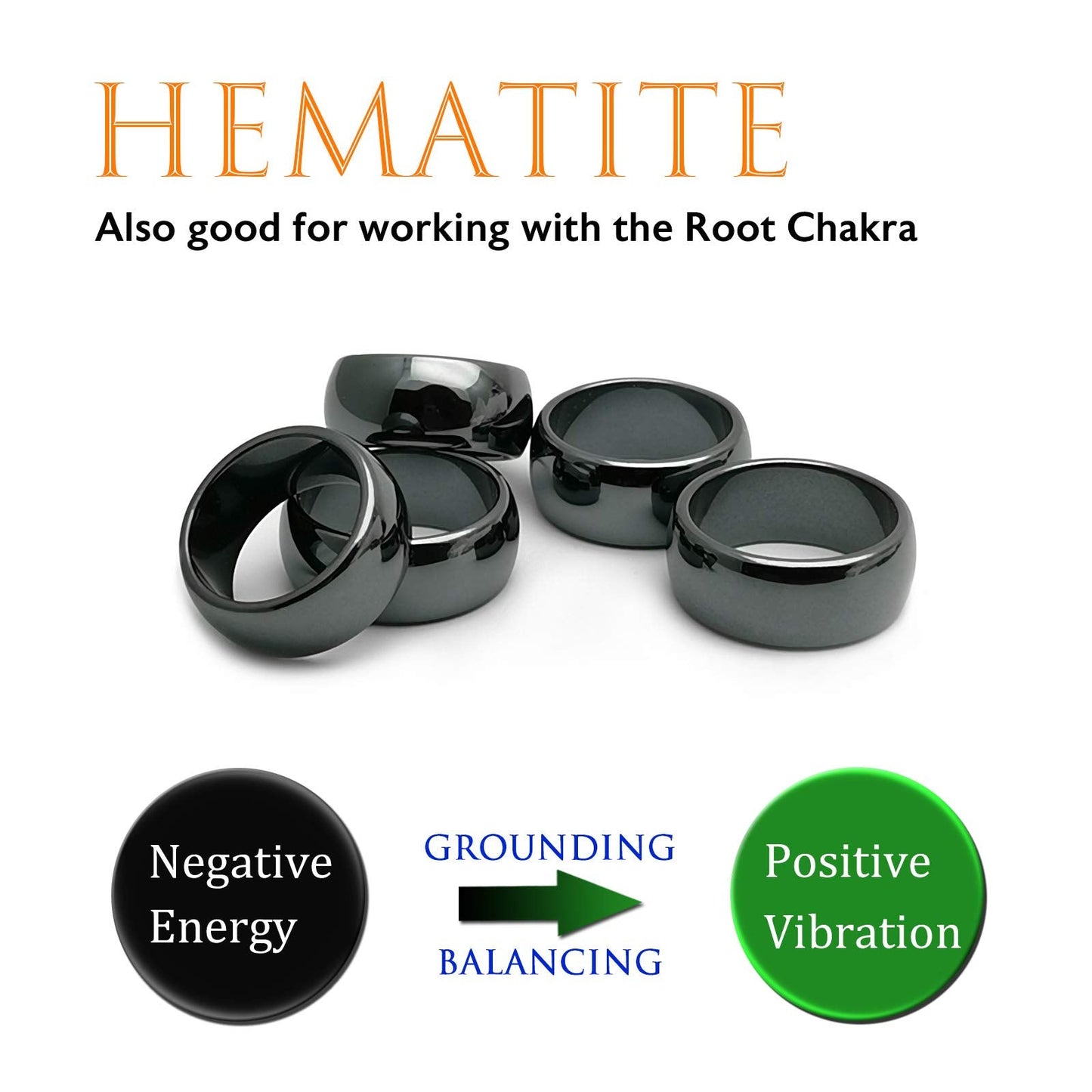Morchic 5Pcs Pack Hematite Stone Rings for Women & Men, Unisex Plain Band Set (10mm Width) - Mixed Sizes 8-12, Chakra Balancing, Polished Gemstone, Gift Ready