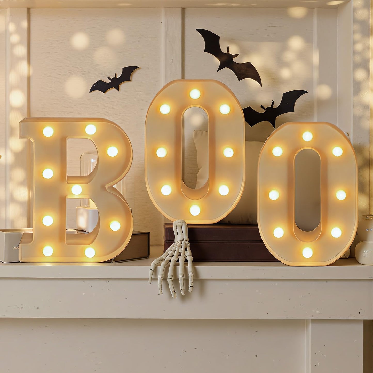 Halloween Boo Light Up Letters, 3pcs Led Boo Light Up Sign, Hallowen Marquee Letters Decor, Halloween Decorative Lights Party Supplies, Fireplace Desktop LED Decorations, Table Party Supplies
