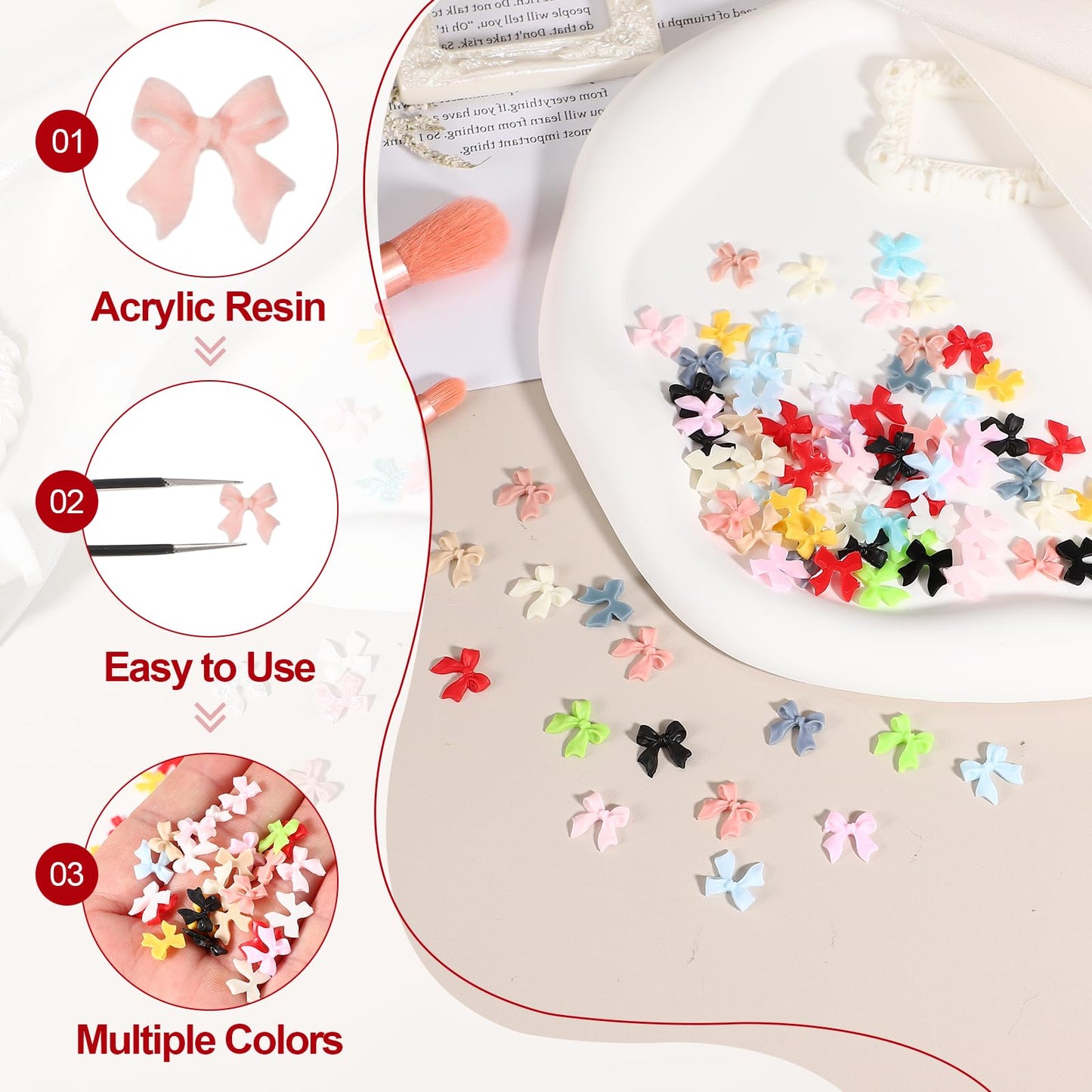 YELARXI Nail Bows, 3D Flowers for Nails Acrylic Resin Bows Art Accessories - Fitting for (DIY Manicure - Tips Decoration - Women and Girls) 100 Pcs & Dusty Rose