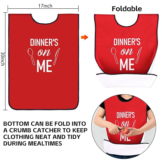 XKDOUS 2 Pack Funny Adult Bibs for Man, Waterproof and Reusable Adult Bibs for Eating with Optional Crumb Catcher,Washable Dining Clothing Protector, Gifts for Women Mom Elderly Men Senior
