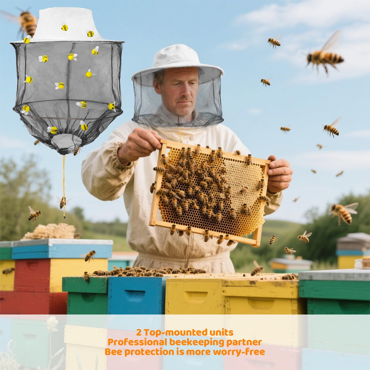 Beekeeper Hat Costume Set Includes 2 Beekeeper Hats and Veils, 40 Felt Bees, 1 Roll Of Double-Sided Tape, A Helmet, And A Fun Beecatcher Costume For A Halloween-Themed Party DIY