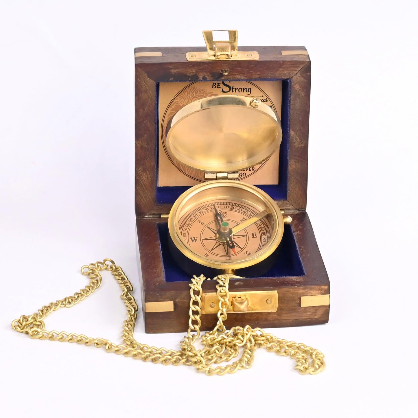 The New Antique Store - Brass Compass Engraved with Religious Scripture Verse (Joshua 1:9) - Perfect for Baptism, Confirmation, Communion - Ideal for Godson, Church, Graduation - Presented in Wood Box