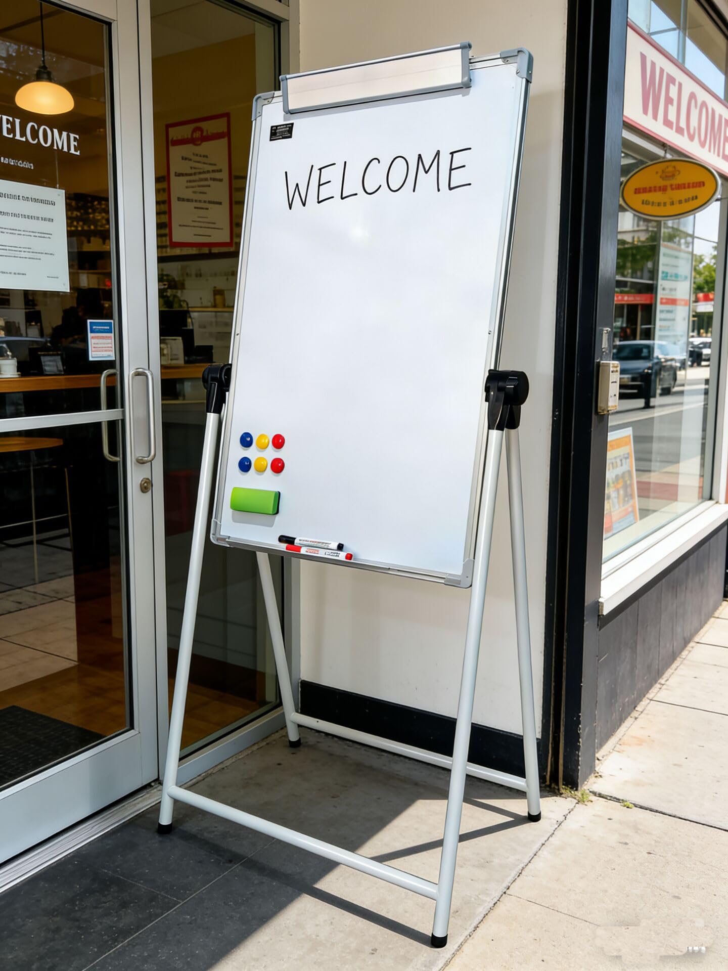Upgraded A-Frame Whiteboard, 24 * 36‘’，360° Double-Sided Magnetic Dry Erase Board, Height Adjustable Standing Easel with Smooth Non-Slip Base for Home, Office, Classroom, Drawing