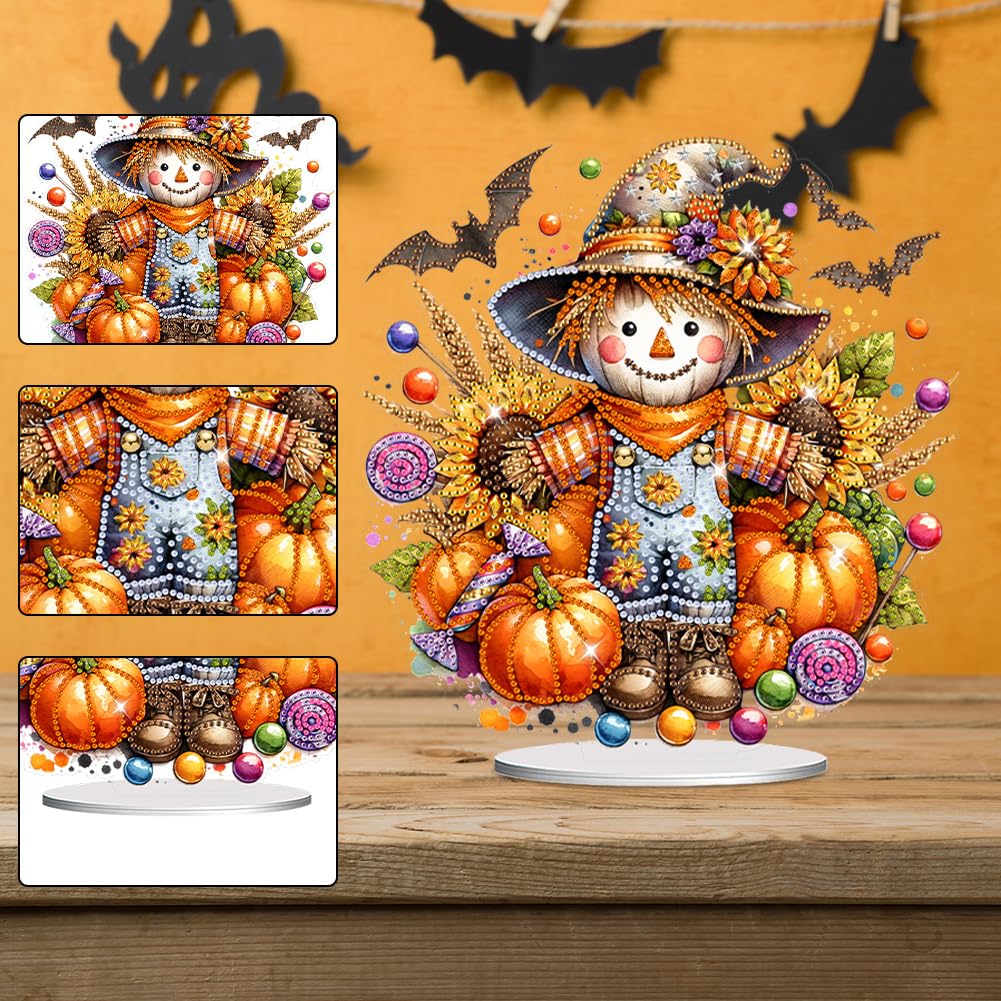 LAKEQUILL 5D Tabletop Diamond Art Kit - Scarecrow Stand Up Desktop Decor for Adults, DIY Diamond Art Painting Craft Kit for Home Office Decoration