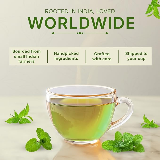 Tealeaf & Co. Mint Green Tea Bags Blended with Fresh Herbs - Spearmint & Peppermint Tea - Contains Low Caffeine - Gluten Free - 100 Teabags (7.055oz/200gm)