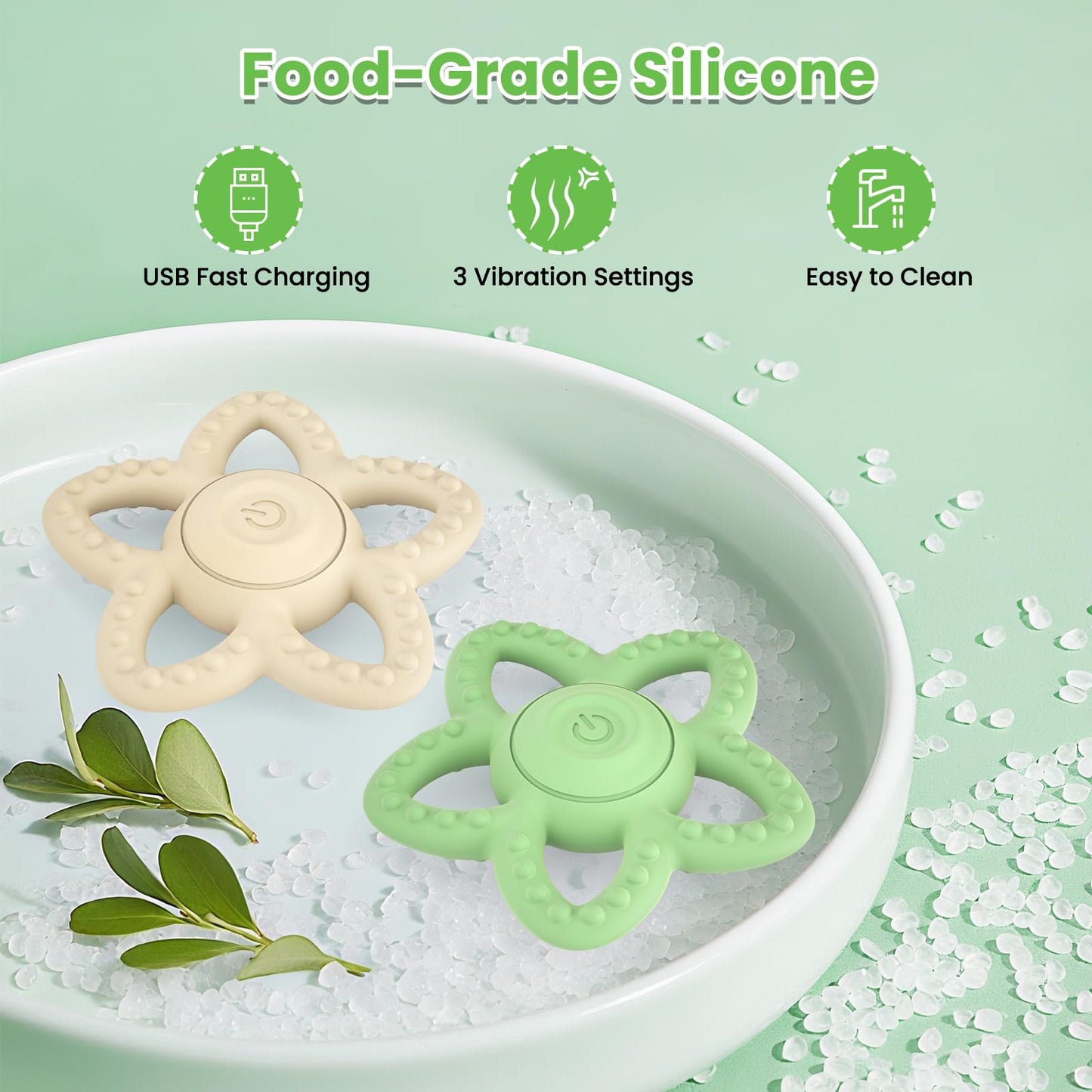 Vibrating Teether for Baby - Dual Use Vibrating Soother for 3-6 Months/6-18 Months & Sensory Toys for Kids with Autisms, Baby Teething Toys with 3 Vibration Modes (Green)
