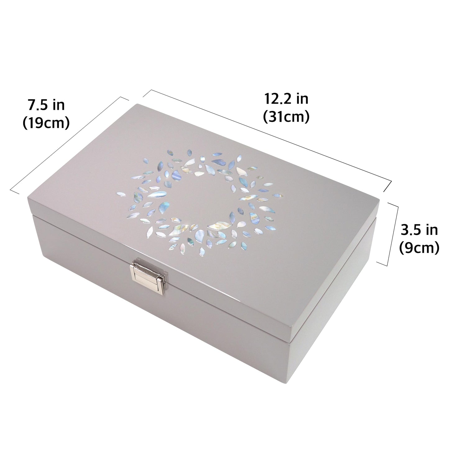 MADDesign Mother of Pearl Jewelry Organizer Box Handmade Lacquered Flower Petals Pattern (Gray)