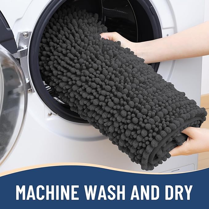 Arotive Luxury Chenille Bathroom Rug Mat, Extra Soft Thick Absorbent Shaggy Bath Rugs, Non-Slip Machine Wash Dry, Plush Bath Mats for Bathroom, Shower and Tub, 34x21, Dark Grey