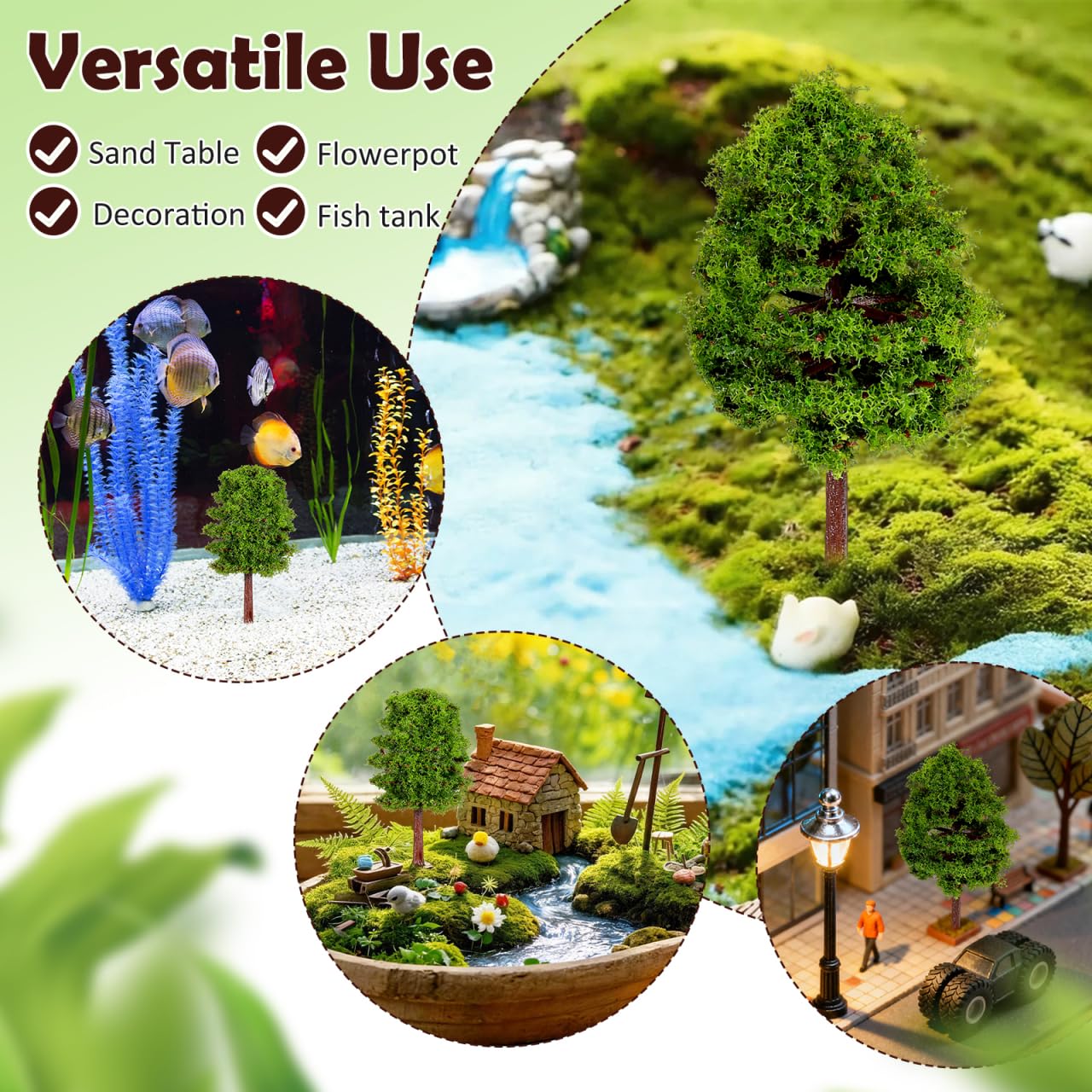 SHINEOFI 20Pcs Model Trees for Diorama, Miniature Plastic Trees for Crafts, Architecture Scenery, Train Railway Landscape, Mixed Green Fake Mini Figurines for Projects
