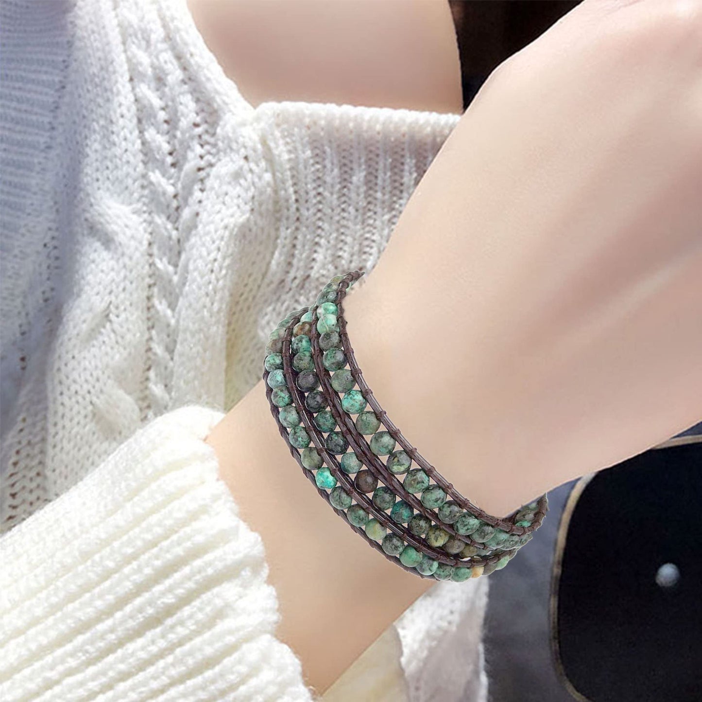 Ayriwoyi Africa Turquoise Bracelet Beaded Wrap Bracelet For Women Boho Leather Bracelet Adjustable Bohemian Wrap Bracelets