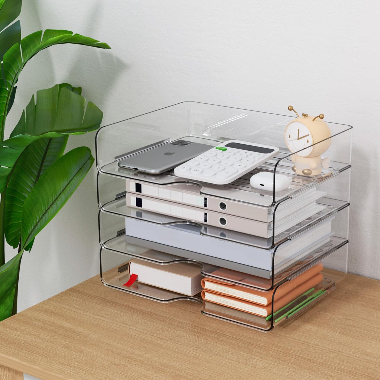 Paper Organizer Letter Tray, 4 Pack Acrylic Stackable Desk File Organizer,Versatile Clear Office Organizer for File Paper, Ipad, Letter, A4 Office File, Books, Notes, Etc