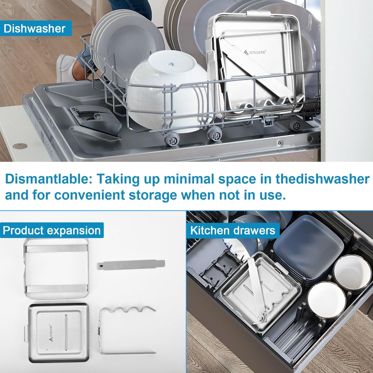 SOLEADER Pot Lid Holder While Cooking, 2 in 1 Stainless Steel Upright Spoon Rest with Drip Tray, Space Saving Kitchen Utensil Organizer for Stove Top Countertop, Lid Rack for Pots and Pans
