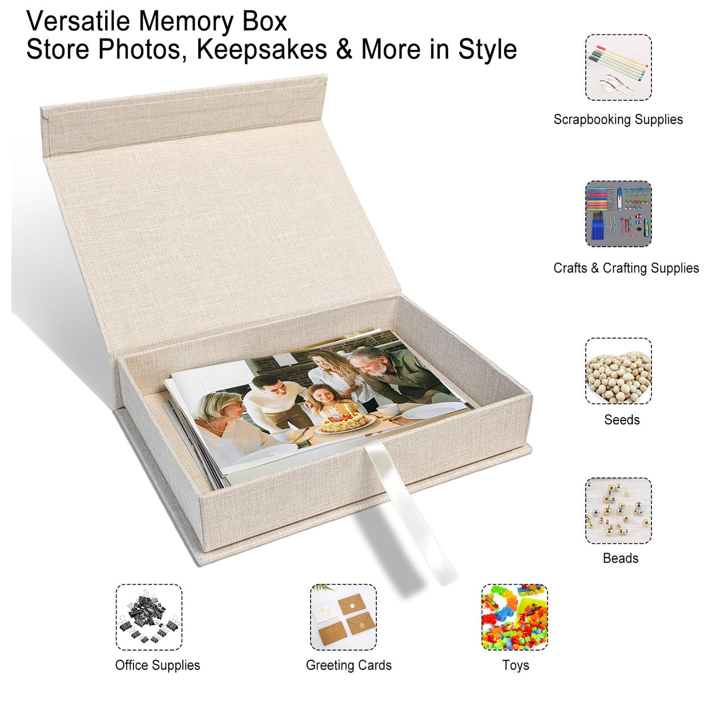 Sprsthai 8x10 Archival Photo Storage Box with Lid – Stackable Memory Keepsake Organizer for Photos, Certificates, Jewelry & Scrapbooking Supplies Beige