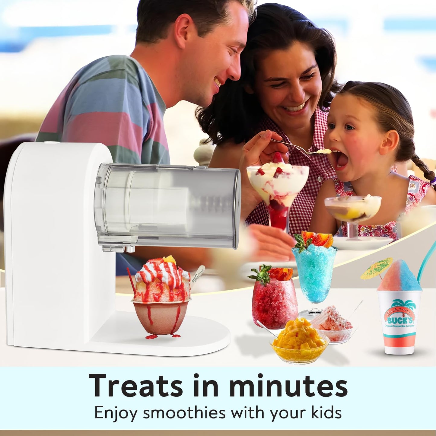 Snow Cone Shaved Ice Machine Electric Ice Shaver Machine with 2 Usable Plastic Ice Mold Cups Portable Snow Cone Maker for Home,Kids Party,Easy to DIY,White