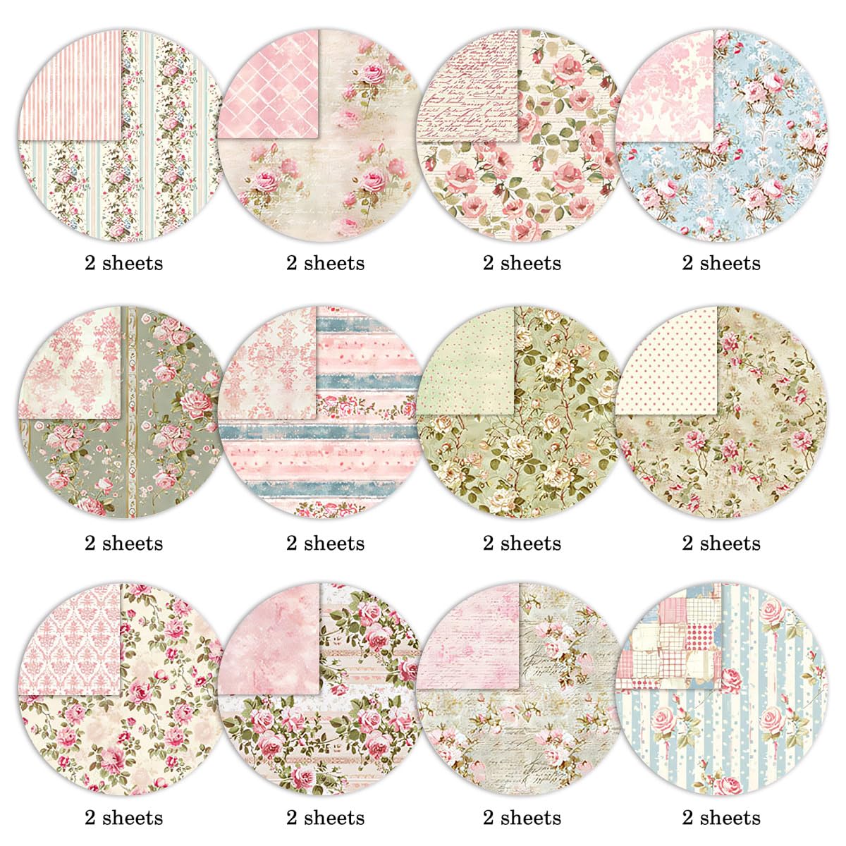 Scrapbook Paper Pad 12×12,Floral Double-Sided Pattern Designer Planner Junk Journal Decorative Craft Paper,Card Making Journaling Origami Decopage Scrapbooking Supplies, 24 Sheets