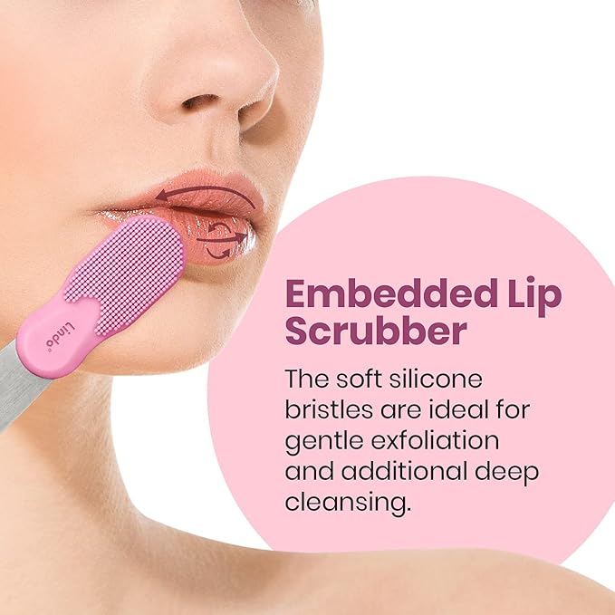Lindo Beauty Buffer - Microdermabrasion Tool, Diamond Infused, Embedded Silicone Lip Scrubber, For Smooth Skin, Radiant Complexion, Travel Pouch Included