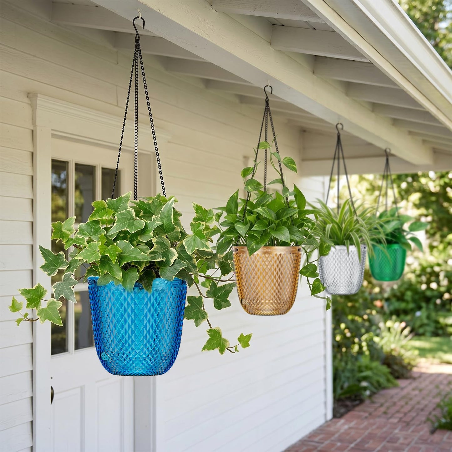 QCQHDU Hanging Planters for Indoor Plants, 2-Pack 5.7 Inch Self Watering Hanging Pots, Plastic Plant Hanger with Drainage Holes and 3 Hooks Chains for Garden Home (Klein Blue)