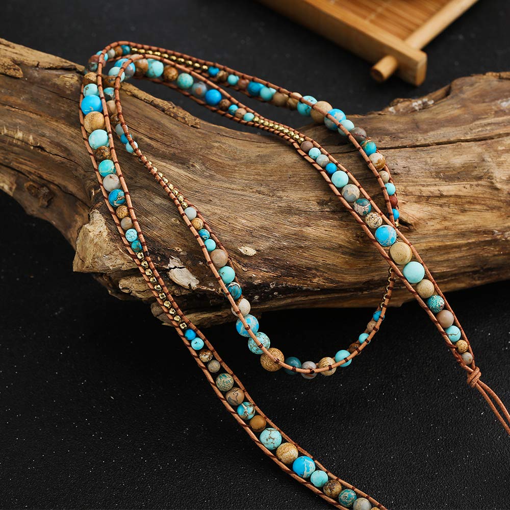 Plumiss 4mm 6mm 8mm Turquoise Jasper Hematite Bead Mixed 5 Wraps Stackable Bracelet Jewelry