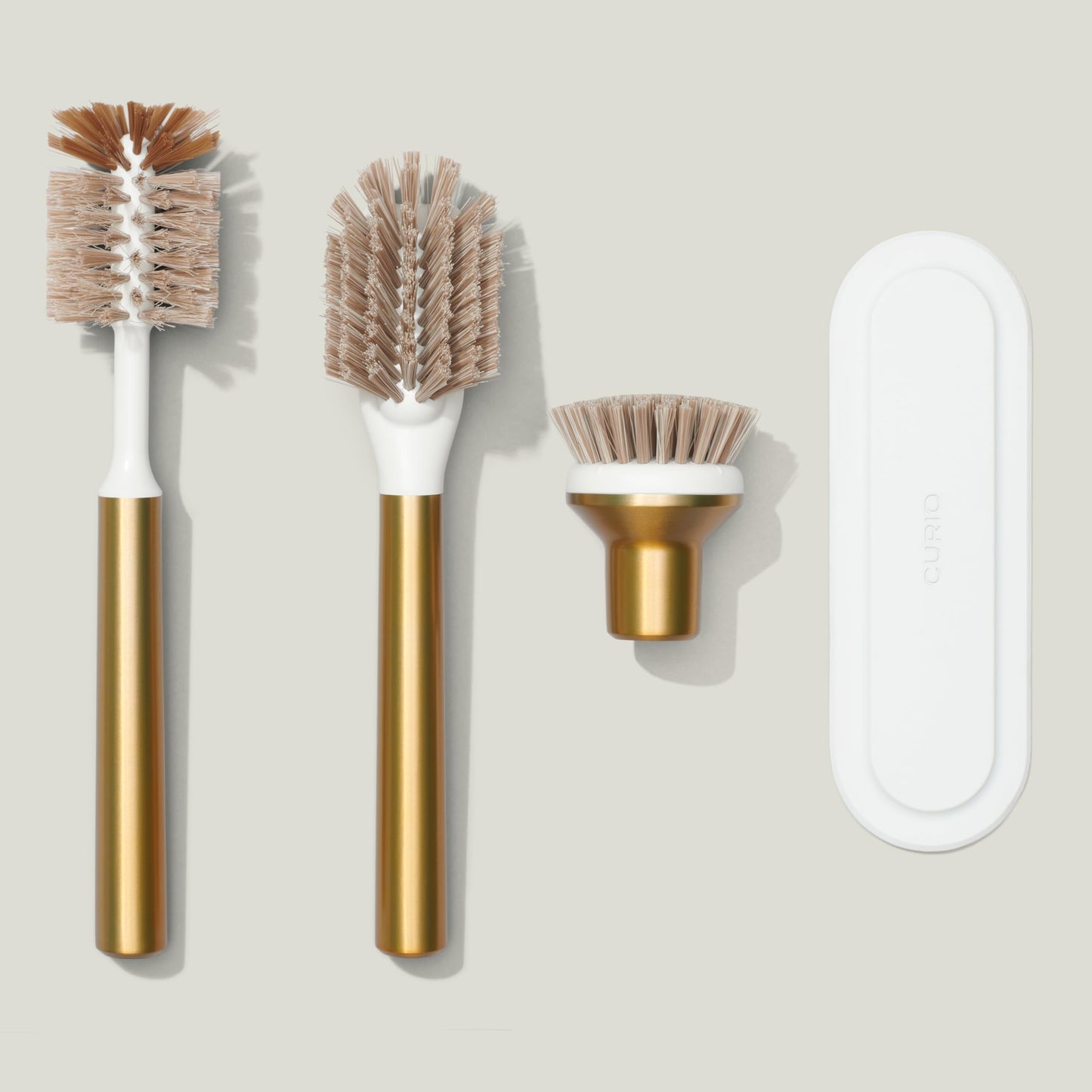 Curio Home Goods Ionic Brush Set, Magnetized to Stand Upright, Stainless Steel with Replaceable Heads, Brass/Gold