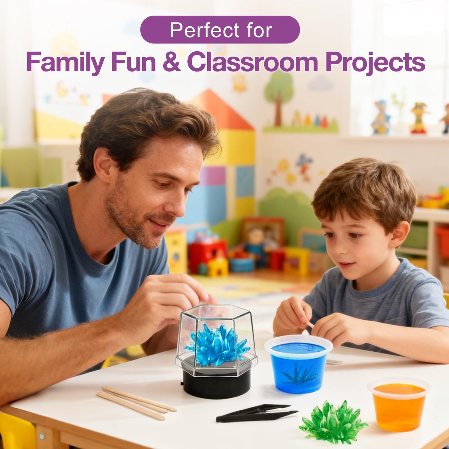BenBen Light Up Crystal Growing Kit for Kids - Grow 6 Vibrant Crystals - STEM Science Experiments DIY Kit with LED Display Night Light Base - Educational Toys Birthday Gifts for Boys Girls Age 8-12