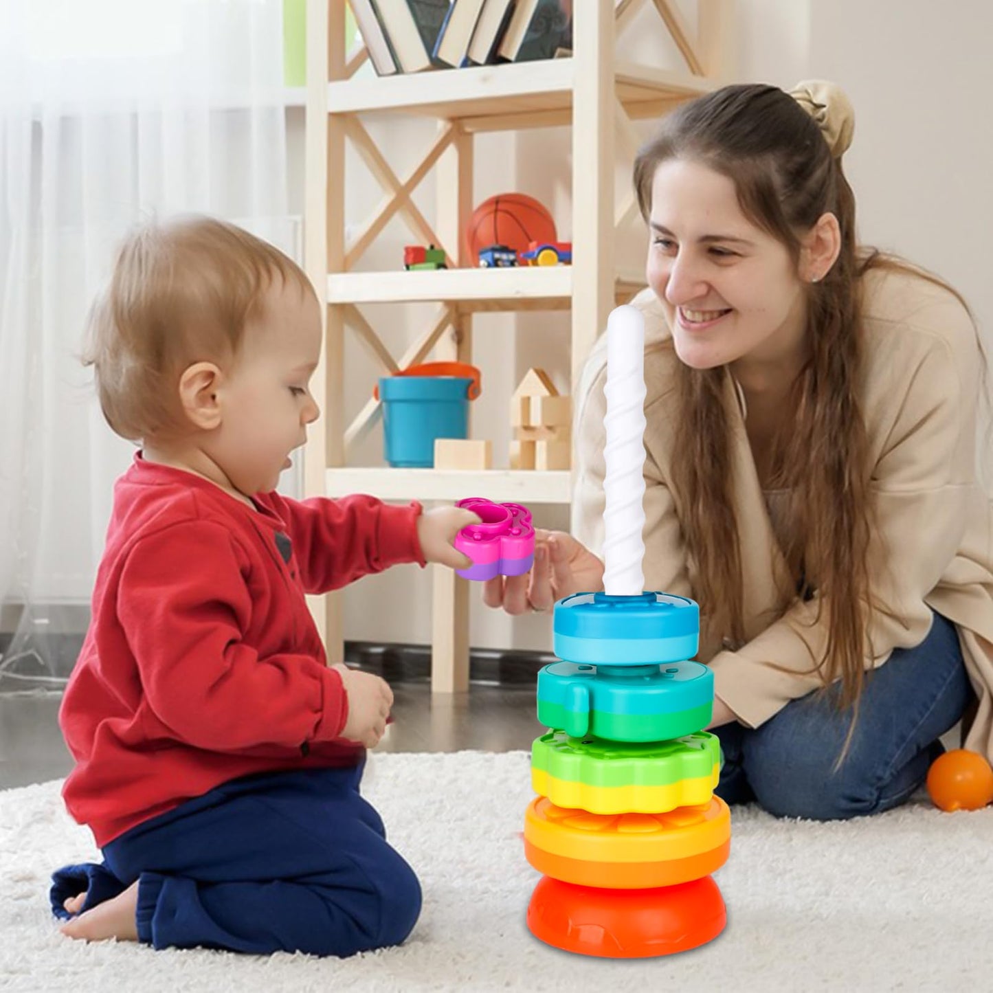 LBAIBB Spin Stack Toys,Baby Spinning Toy ABS Plastic and Color Rainbow Design,Focus on Children Educational and Interactive Learning's Stack Toys, Suitable for Gifts for Boys and Girls…