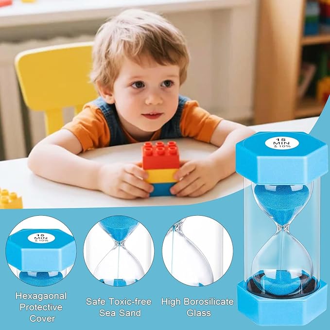 Hourglass Sand Timer 5 Minute, Plastic Unbreakable Hexagon Hourglass Sand Clock 5 Min, Reloj De Arena 5 Minutos, Colorful Hour Glass Sandglass for Classroom Games Kitchen (Blue)