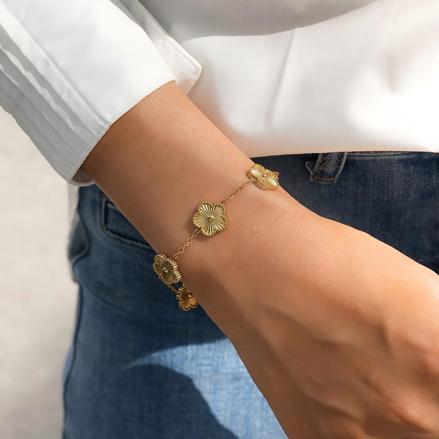 Vbvbip 18K Gold Plated 316L Stainless Steel Bracelet Collection - 12 Unique Designs + Matching Diamond-Accent Titanium Steel Petals Chain, Gift for Women