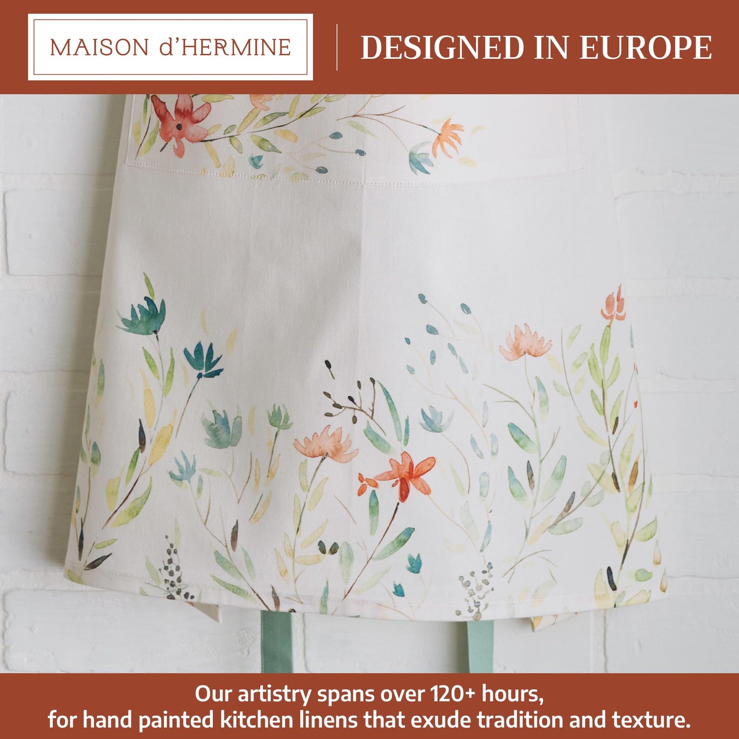 Maison d' Hermine Apron for women with Pocket 100% Cotton 27.50"x31.50" 1 Piece Adjustable Neck Strap & long ties Apron Men, Chef, Wedding, Cooking, Gardening, Server Spring/Summer (Colmar)