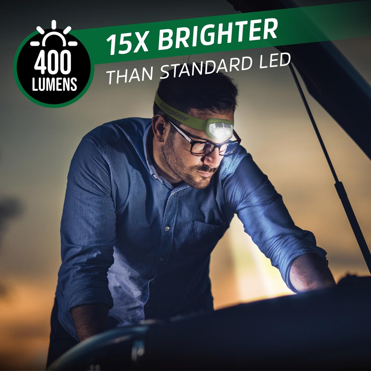 Energizer PRO-400 Headlamp Rechargeable (2-Pack), IPX4 Water Resistant Rechargeable Headlamp, Ultra Bright Multiple Light Modes Head Lamp, Camping, Running, Outdoors, Emergency Light, USB Included