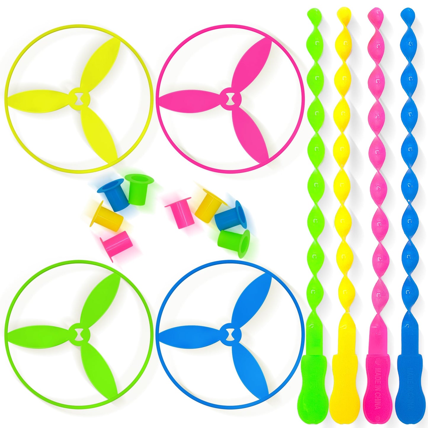 Sepco 40 Pcs Large Flying Helicopter Toy Flying Disc Plastic Propeller Spinner Bamboo Dragonfly Flyer Saucers with Launchers Kids Party Favors Gifts