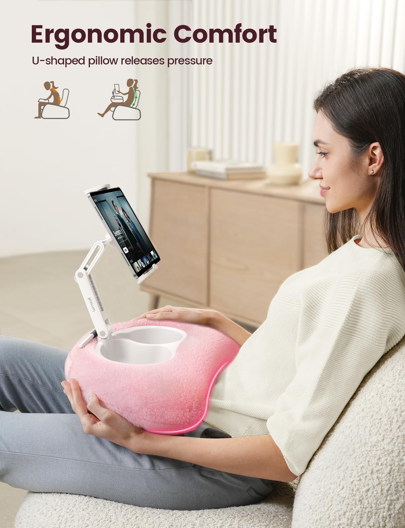 Lamicall Kindle Holder Tablet Pillow Stand - [360° Adjustable Arm][Soft & Washable] iPad Lap Holder, Kindle Accessories for Reading in Bed, iPad Stand with Bowl for 4.7-13" Tablet, E-Reader, iPhone