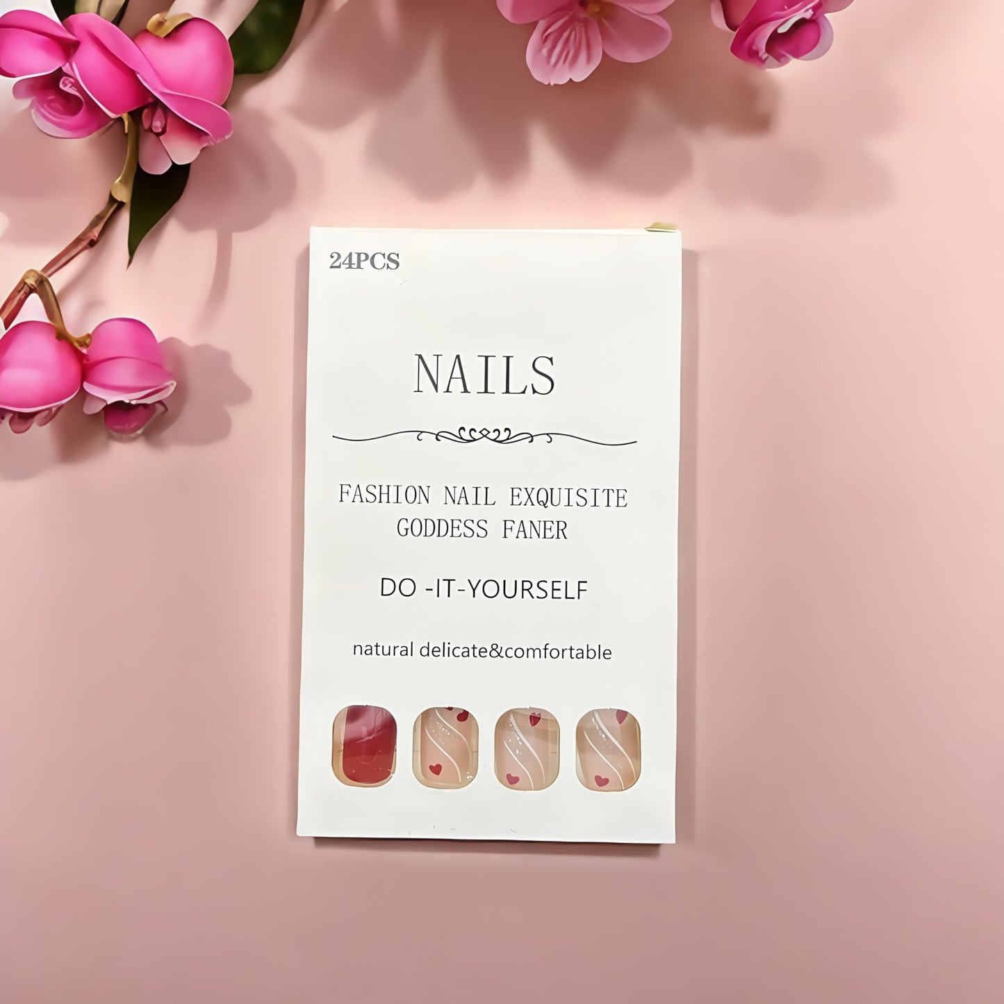 24Pcs Valentine's Press on Nails Short Square Fake Nails Little Love Heart Acrylic Nails White Gold Glitter Line Design Artificial Stick on False Nails Glue on Nails for Women Valentines Nail Gift