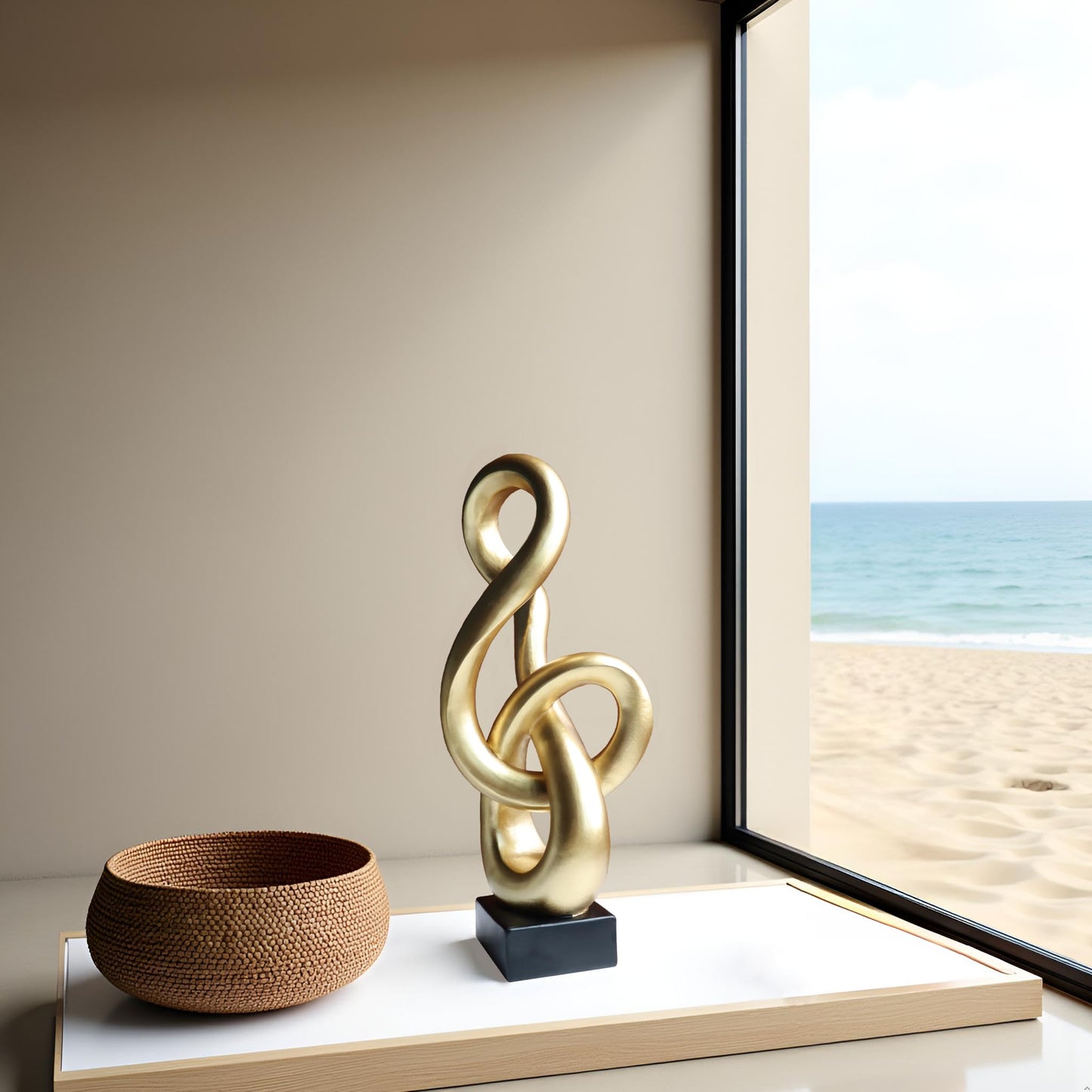 LAIKEARTS 16" Modern Abstract Ribbon Decorative Sculpture, Knot Sculptures,Home Decor,Coffee Table Statues,Dining Living Room Desk Decor,Musical Note,Golden