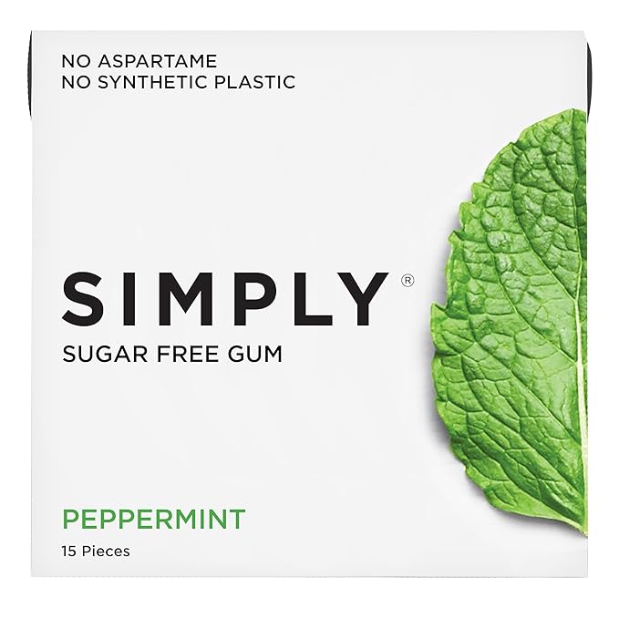 SIMPLY Gum | Xylitol Sugar Free Chewing Gum | Peppermint | Pack of Three (45 Pieces Total) | Synthetic Free + Sugar Free + Aspartame Free