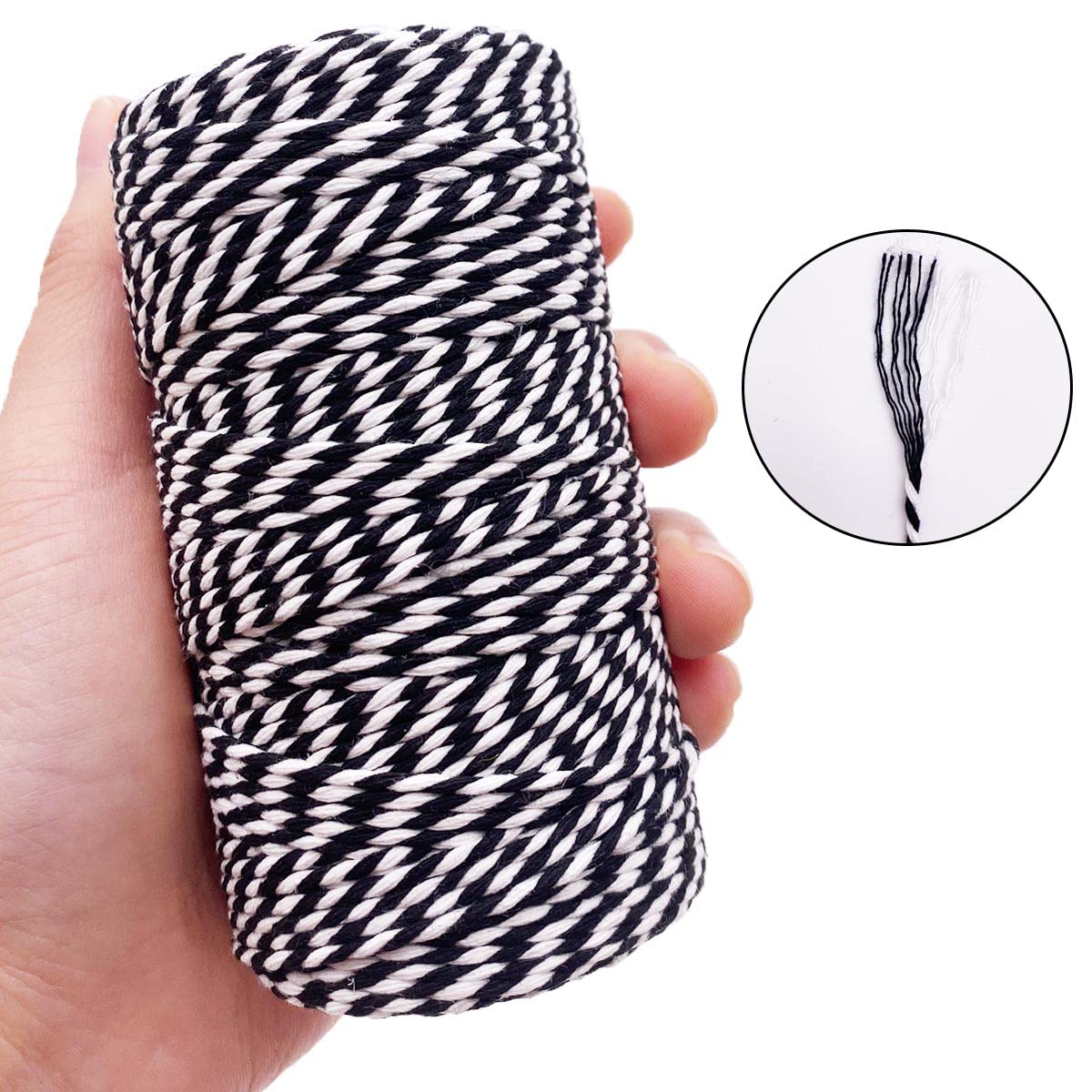 Twine String for Crafts,2.5mm Jute String and Black and White Cotton Twine for Arts Crafts,328 Feet Per Roll