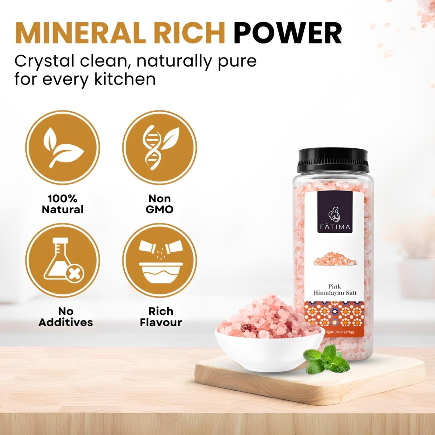 Fàtima Pink Himalayan Salt | 100% Pure & Mineral-Rich Coarse Himalayan Pink Salt Crystals | Natural, Non-GMO, Fine Grain for Grinder Refill, Cooking, Seasoning & Table Use | 20 Oz