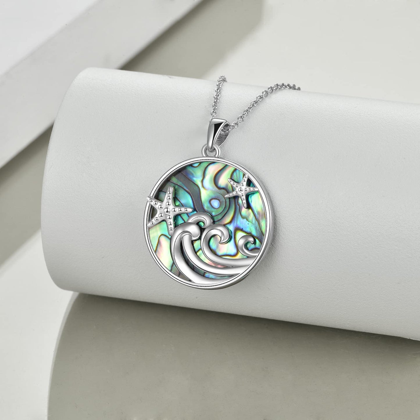 CRMAD Ocean Beach ocean Jewelry for Women Sterling Silver Starfish Wave Ocean Necklace Gifts (abalone)