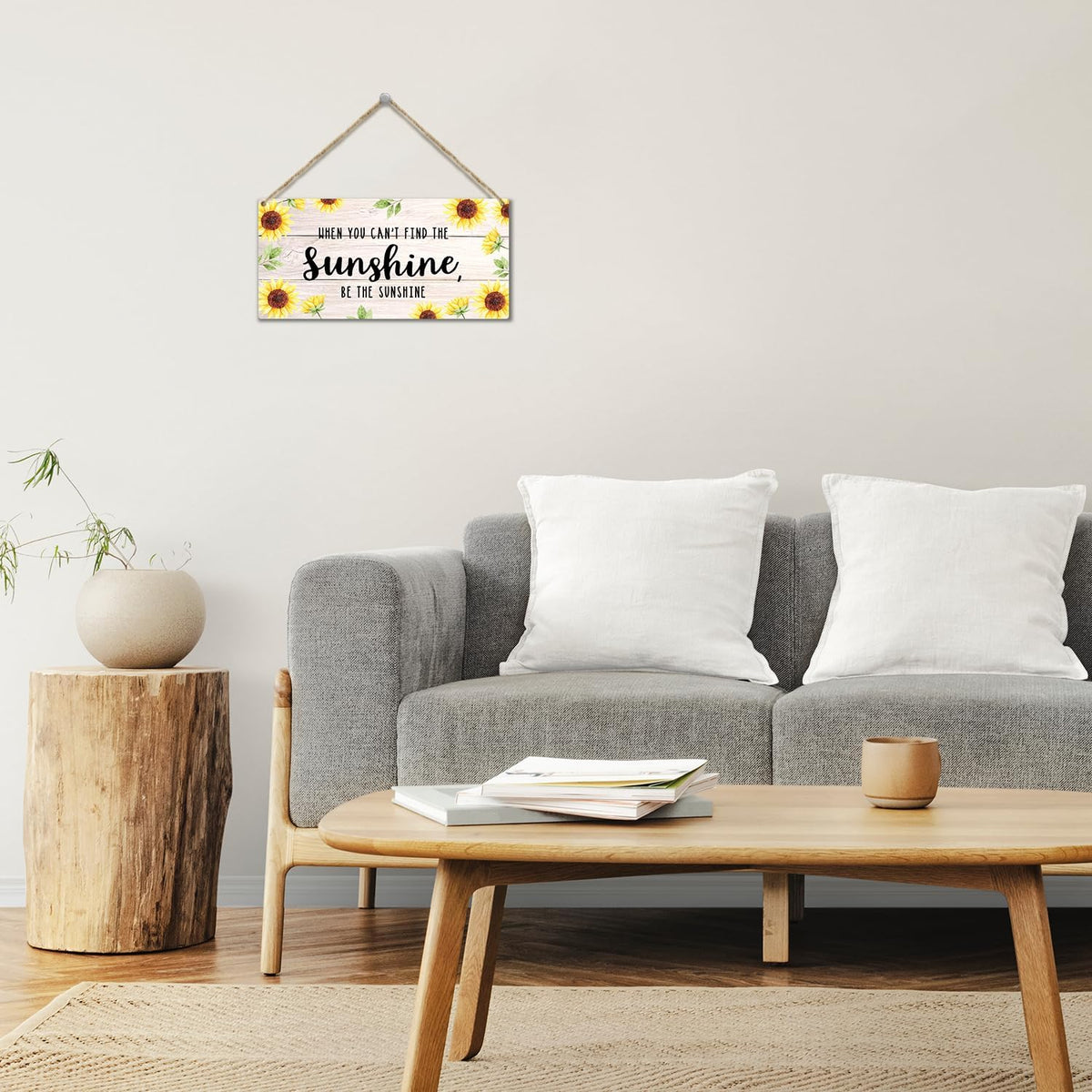 Be The Sunshine Wooden Hanging Sign Plaque, Sunflower Wall Decor Sign With Inspirational Quotes, Rustic Wood Sign Wall Art for Home Nursery Living Dining Room Farmhouse Garden Yard - A21