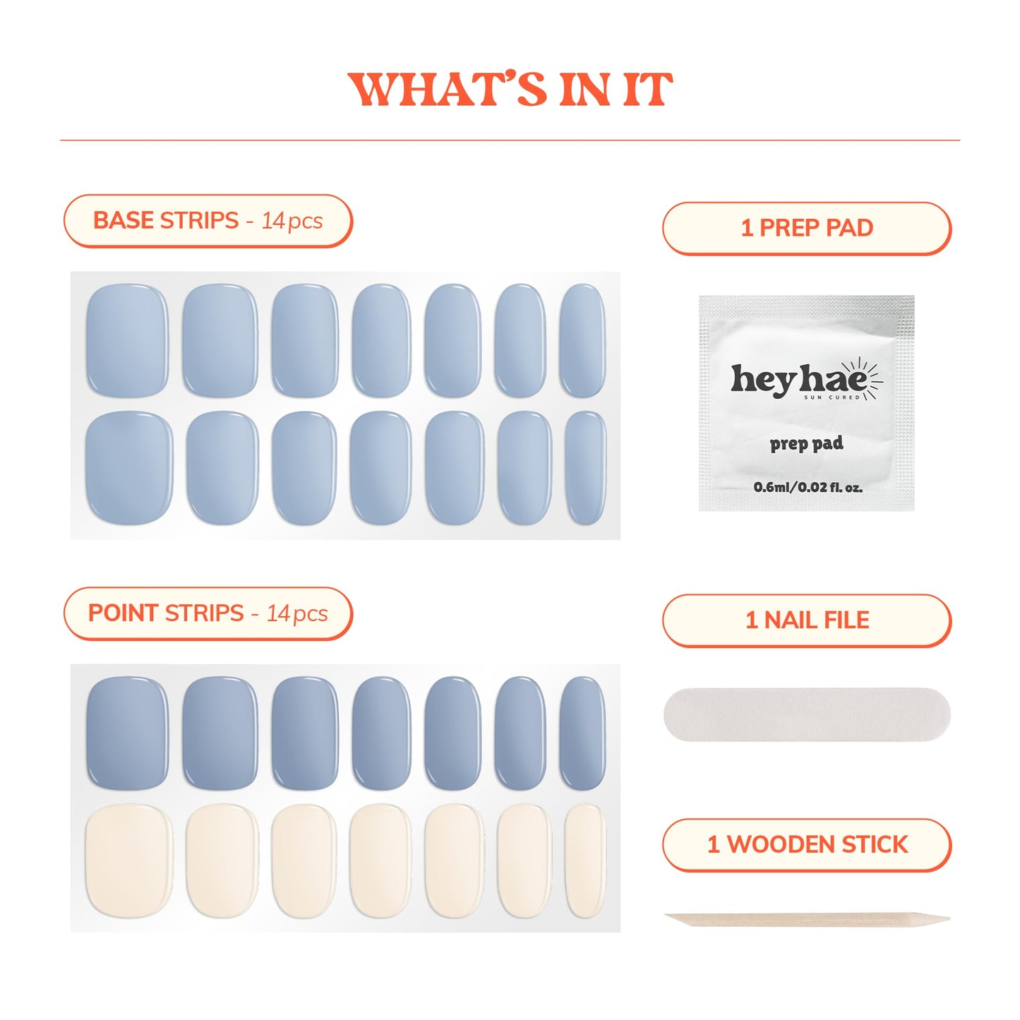 Heyhae Semi Cured Gel Nail Strips | No LED Lamp Needed | Solid, Blue, Spring | Easy Apply & Remove, Salon Quality | Includes 28 Strips, 1 Prep Pads, Nail File & Wooden stick - Hey, It's Your Era