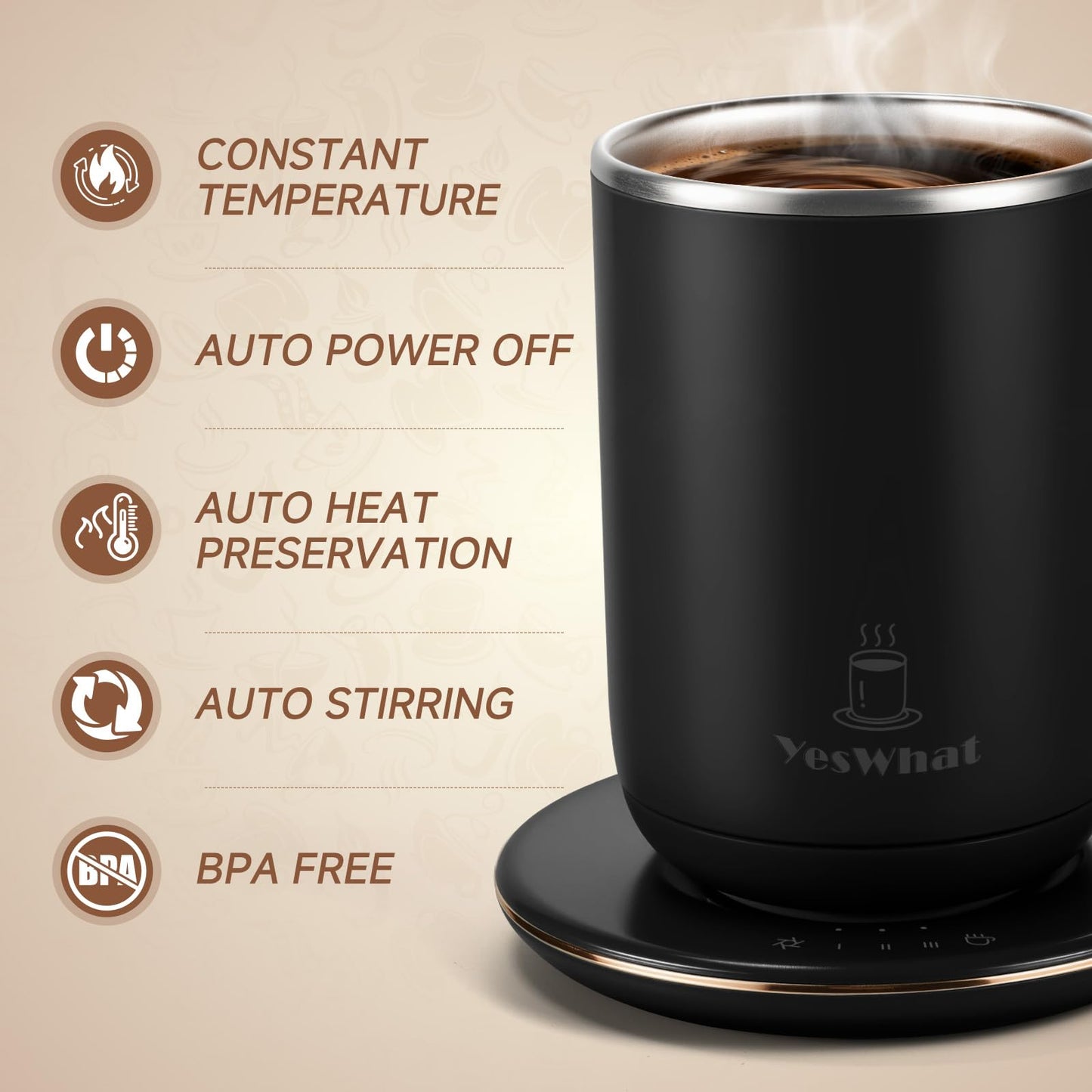 Self Stirring Coffee Mug, Self Heating Coffee Mug 10 oz, Heated Coffee Mug with Smart Temperature Control, Electric Coffee Cup with Heating Base, Auto Shut Off Warming Mug for Mom
