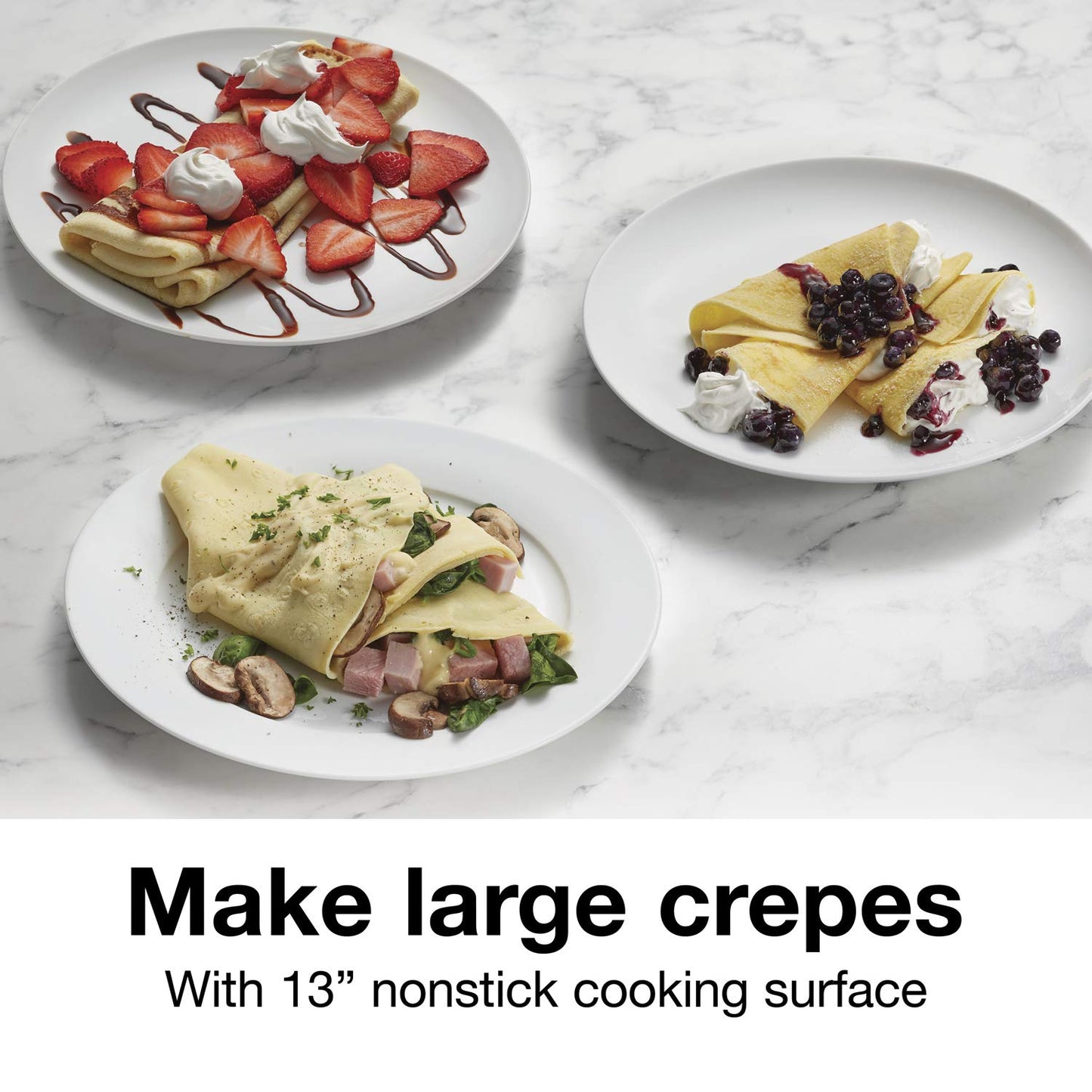 Proctor Silex Electric Crepe Maker with 13” PFAS-Free Nonstick Griddle for Eggs, Pancakes, Omelets and Quesadillas, with Temperature Control, Spatula, Spreader, Batter Cup, Stainless Steel (38400MN)