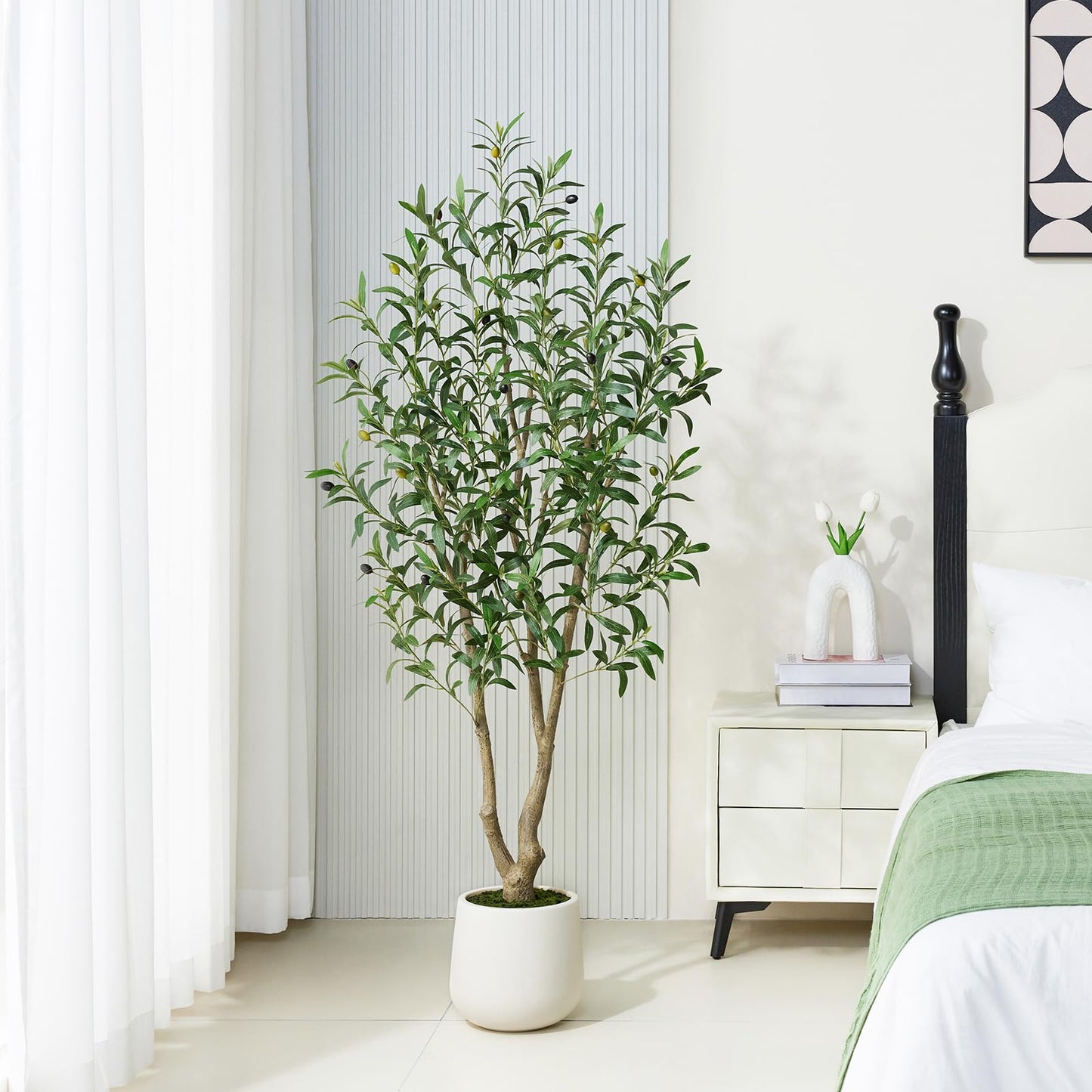 VeriNatural Artificial Olive Tree 5FT, Fake Plants Indoor - Potted Faux Olive Tree with Relistic Leaves and White Planter - Tall Faux Plant for Home Office Living Room Decor